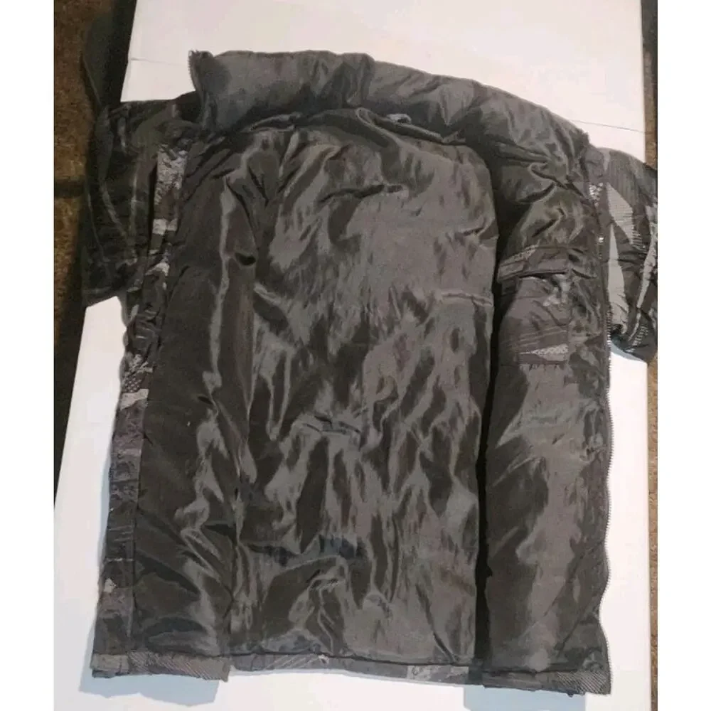 Y2K FOX Racing All Over Print Graffiti Snowboarding Zip Up Puffer Jacket Size L